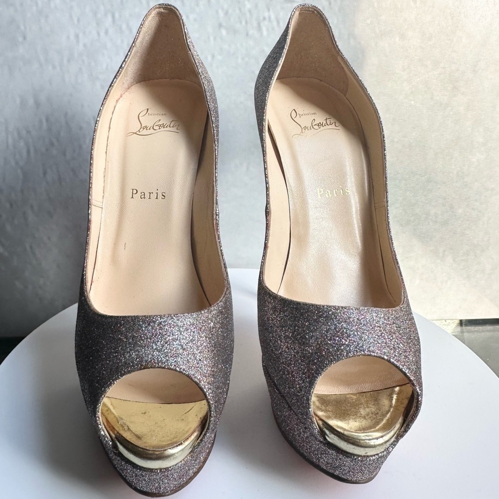 🌺 CHRISTIAN LOUBOUTIN🌺 Lady Peep 150 Glitter Pumps Size: 40 - Picture 8 of 15